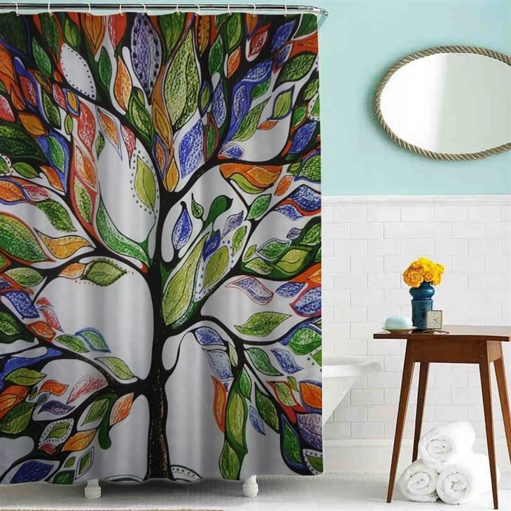Digital Printing Landscape Waterfall Shower Curtain Polyester Fabric Waterproof Shower Curtain Factory Direct Supply Bath Curtain