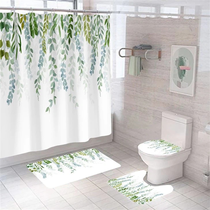 Spring Green Leaf Shower Curtain Set Printed Shower Curtain Manufacturers Wholesale Bathroom Curtain Partition Bath Cover