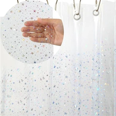 Vodootporna PEVA prozirna plastična kupaonska tuš zavjesa s nerđajućim metalnim ušicama Laser Star Design zavjesa za tuširanje